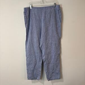 J. Jill Love Linen Pull On Pants Blue Plus 1X Natural Fibers Lagenlook